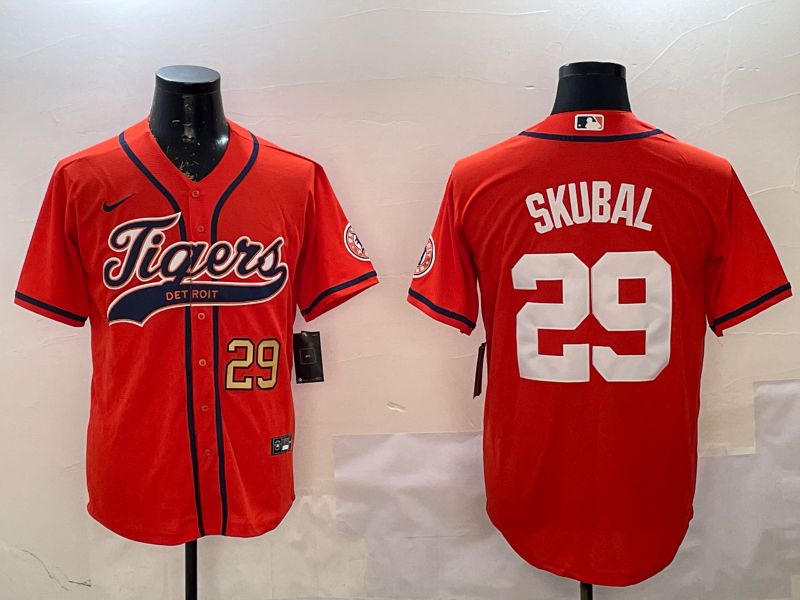 Men Detroit Tigers 29 Skubal Orange Joint Name 2025 Nike MLB Jersey style 4